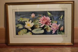 Robin Gibbard - A gilt framed watercolour, 'Lily Pond' Signed and labelled to verso. H.48 W.73cm (