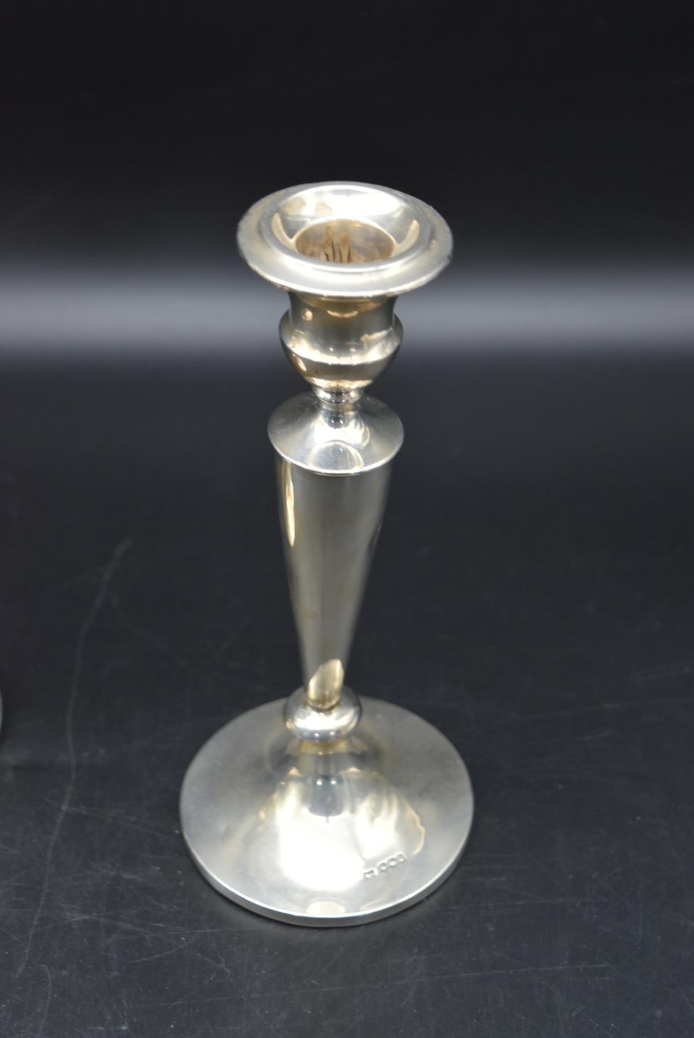 A pair of silver candlesticks with a twisted style to the column and beading decoration to the base, - Image 3 of 13