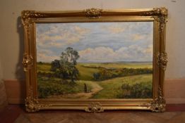 An early 20th century gilt framed oil on canvas, 'The Valley of the Trent Nr Ingleby', signed A.