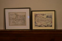 Two framed and glazed vintage ordinance survey maps, one of Yorkshire and one of Kent. H.31 W.