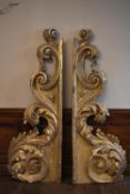 A large pair of 19th century carved gilt wood brackets. H.160 W.60cm (2)