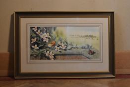 Robin Gibbard - A gilt framed and glazed watercolour, 'On the Garden Wall', signed to lower left.