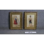 Two 19th century gilt framed and glazed watercolours of two figures in traditional costume.