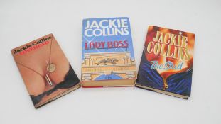 Three hardback Jackie Collins books. Lady Boss, The Stud and Lovehead. Two signed and inscribed to