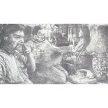 An unframed etching titled 'The Waiting', indistinctly signed. H.57 W.76cm