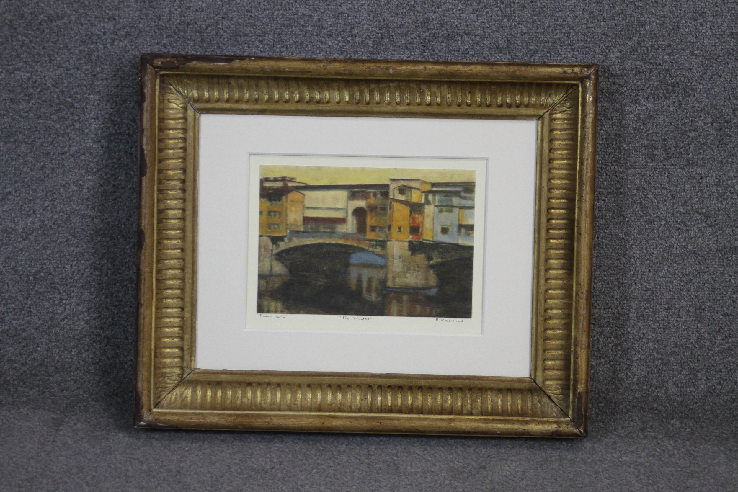 A gilt framed and glazed signed etching of Pte Vecchio, signed by artist and dated. H. 48 W. 54 - Image 2 of 5