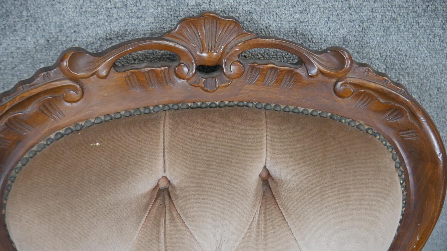A Victorian style carved frame nursing chair on cabriole supports. - Image 2 of 3