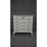 A mid century white lacquered Continental style chest on carved cabriole supports. H. 83 W. 79 D. 49