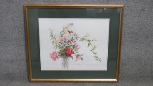 A framed and glazed watercolour of a vase of flowers. Signed. H.60 x W.70cm