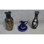 A collection of ceramics. Including a Tenmoku-kiku gilded vase with floral design, a Limoges rose