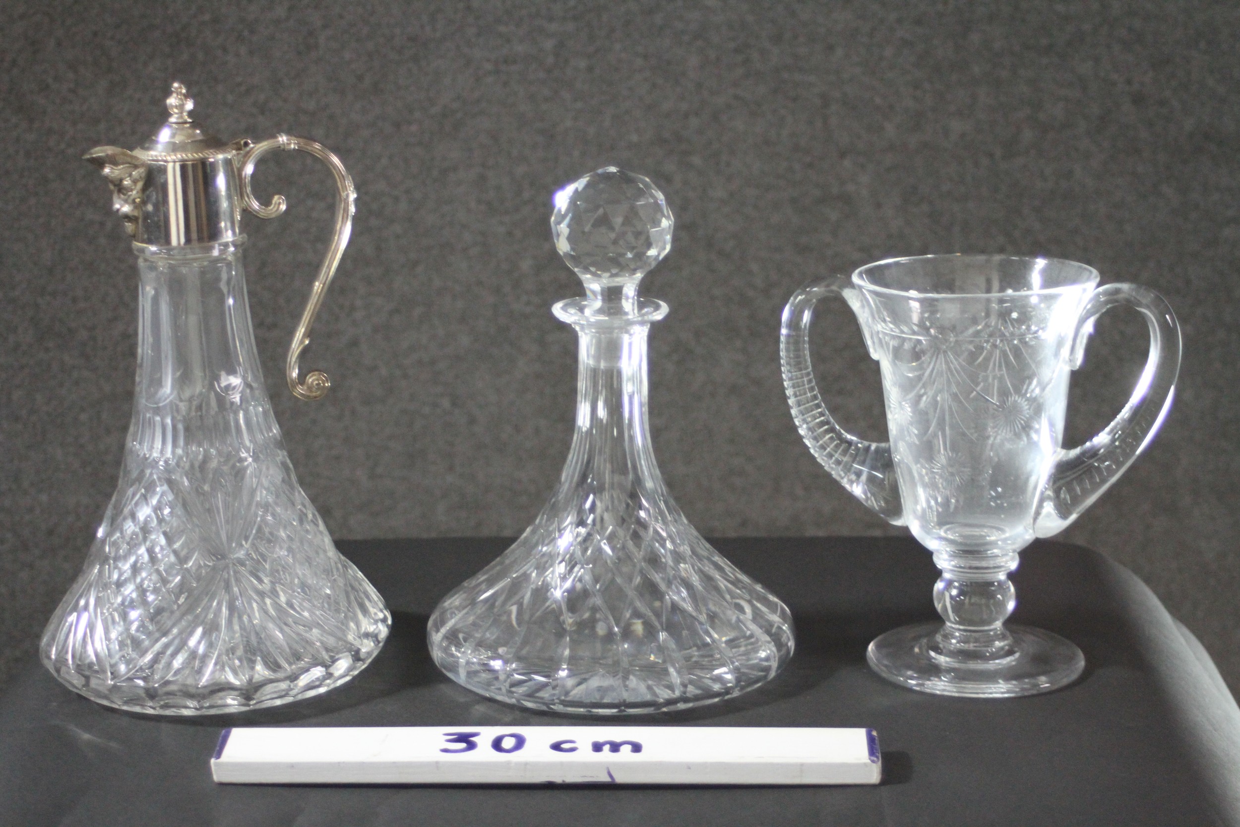 A collection of cut glass and crystal. Including a crystal ships decanter, a silver plated cut glass - Image 6 of 6