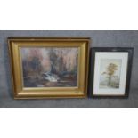 Two framed and glazed watercolor landcapes. One of a woodland river signed A. Potts the other of a