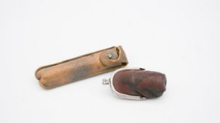 A pocket brass telescope and leather pouch along with a Carl Zeiss Jena Tellup telescopic lense with