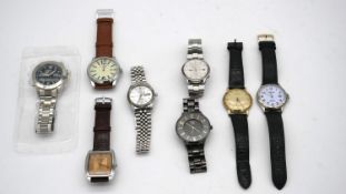 A collection of eight mens vintage and fashion watches. Including Seiko, Rotary, Sultana and