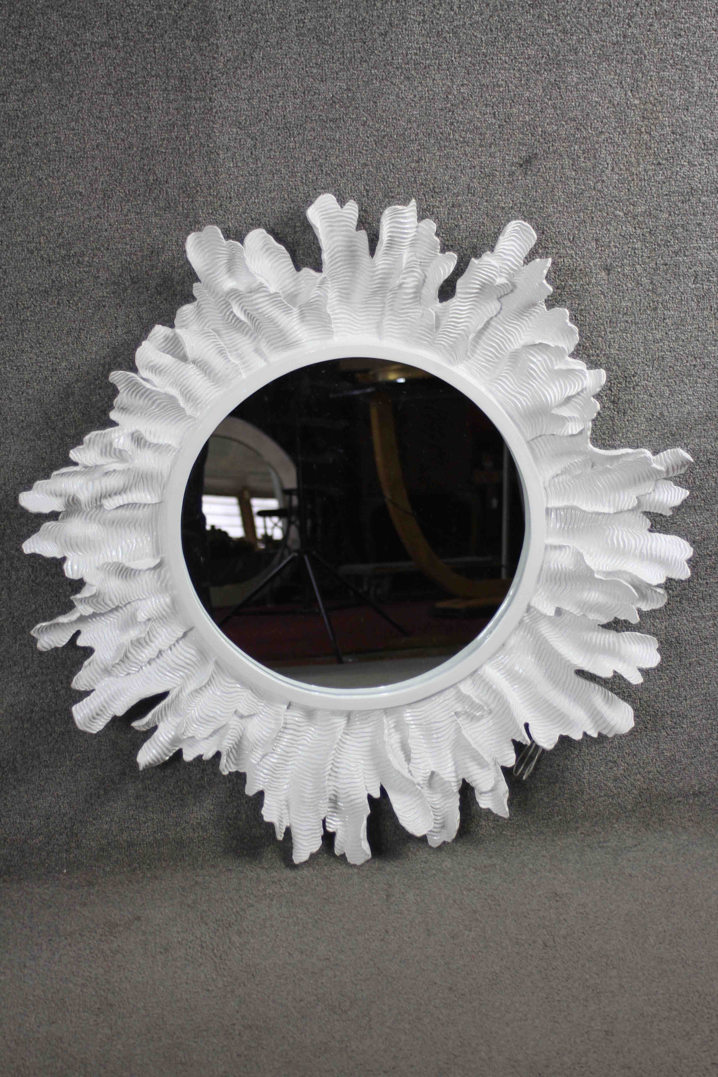 A large organic sculptural sunburst design fibreglass wall mirror. 87cm diameter. - Image 3 of 5