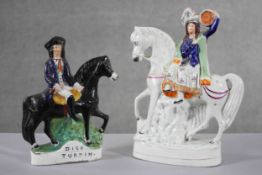 Two 19th century Staffordshire pottery flat back figures. One of Dick Turpin and a female on