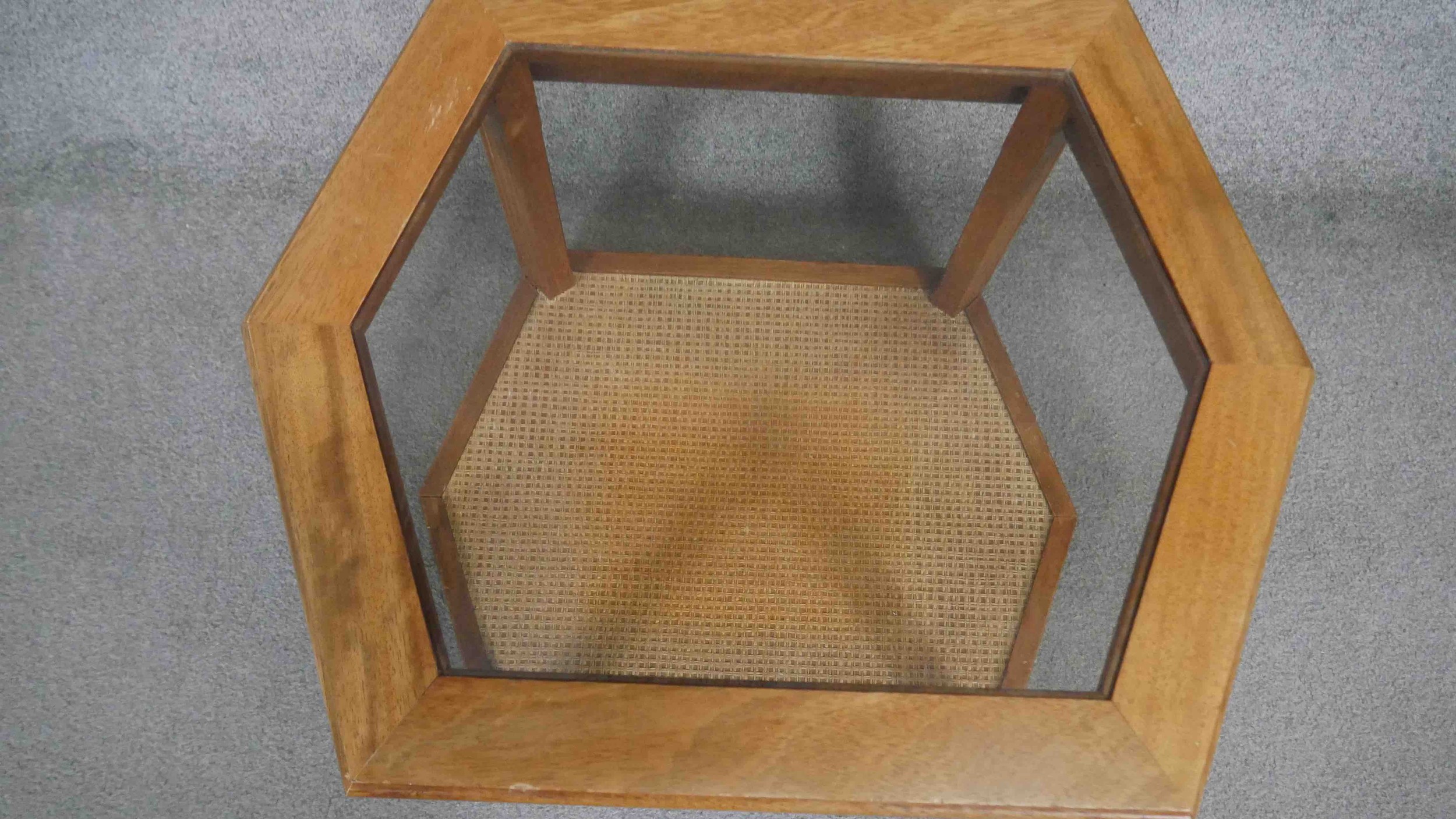 Two glass topped coffee tables with woven cane under tiers. H.50 W.65 D.53cm - Image 4 of 8