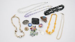 A collection of mixed jewellery. Including two Czech glass necklaces one with lilac faceted beads, a