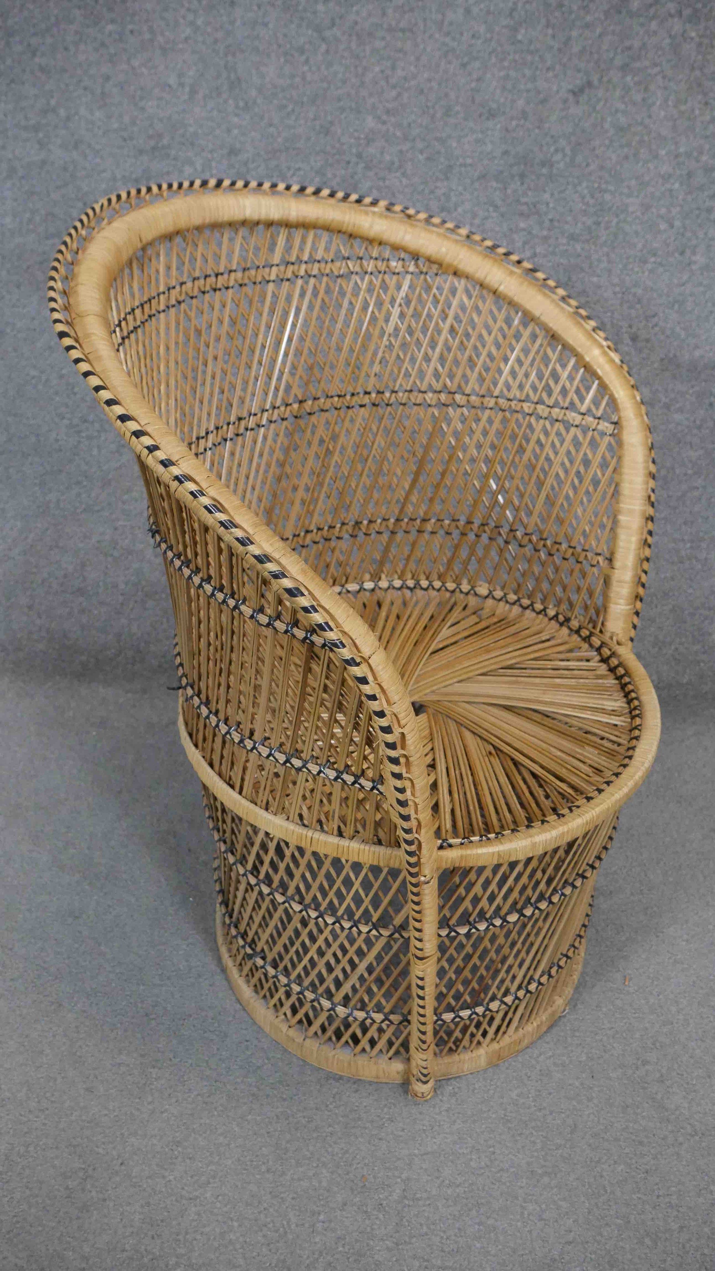 Two wicker conservatory chairs along with a vintage loom armchair. - Image 7 of 11