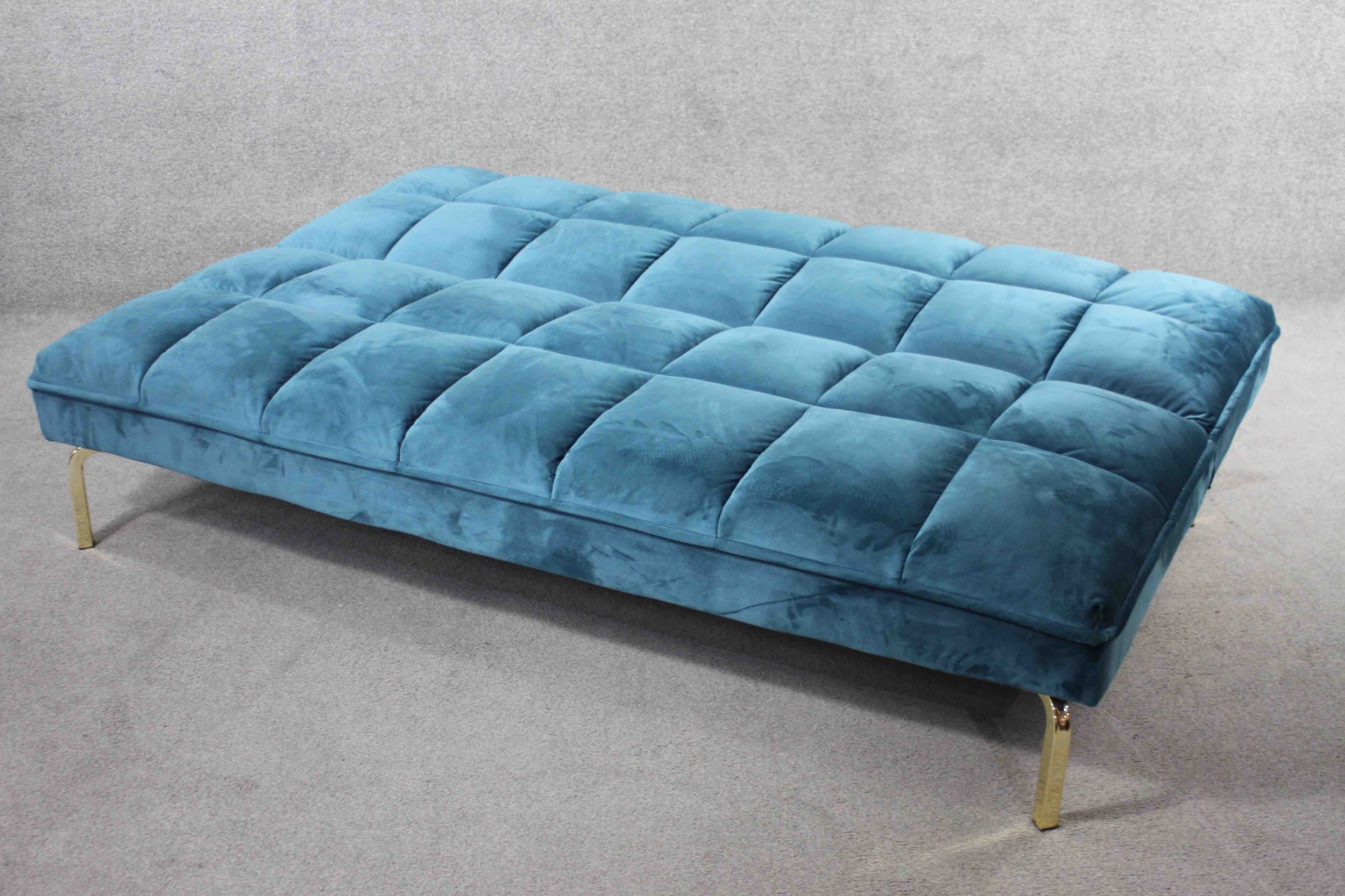 A contemporary futon style sofa bed in velour upholstery on chrome supports. H.80 W.166 D.45 cm. - Image 6 of 7