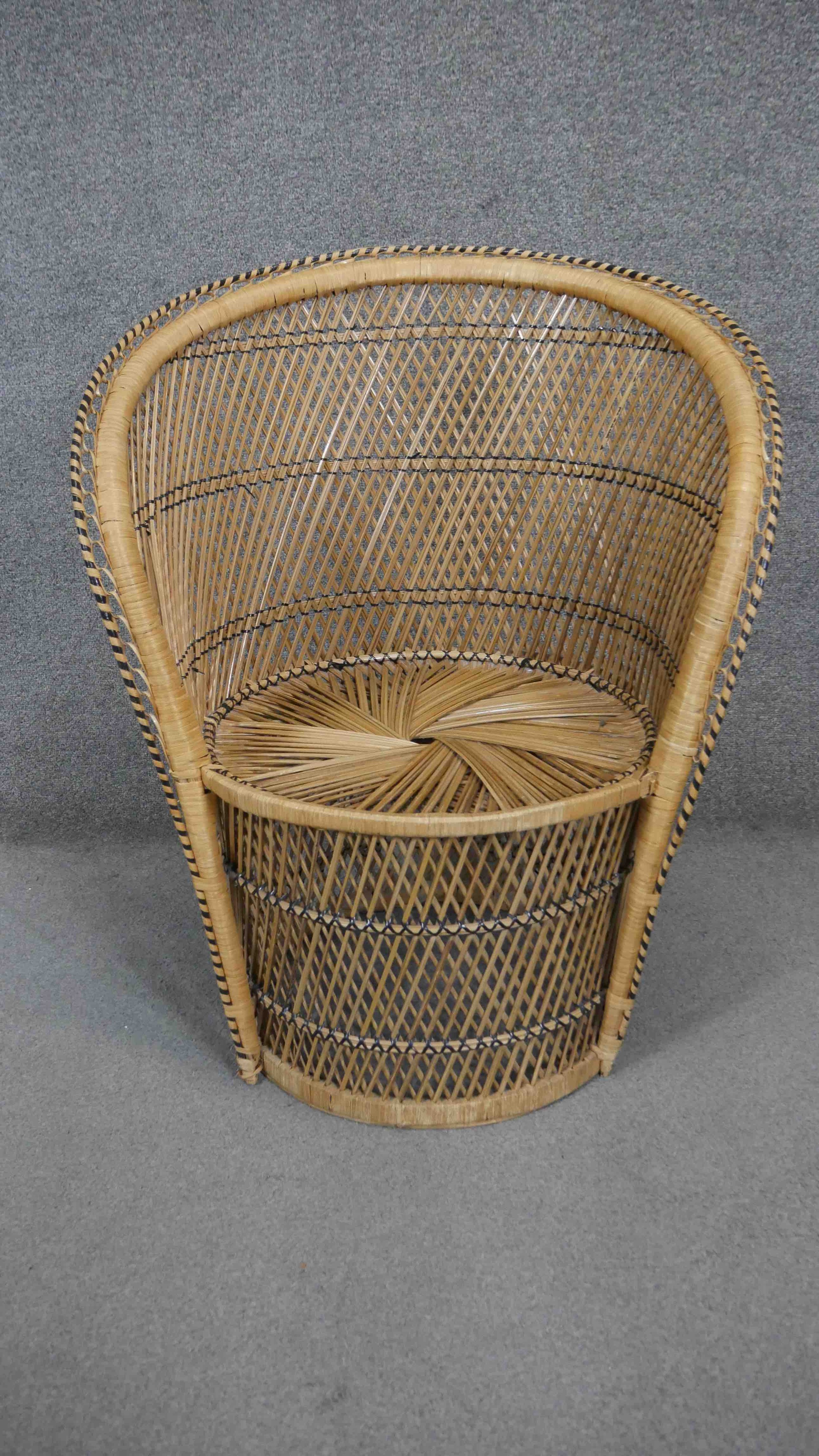 Two wicker conservatory chairs along with a vintage loom armchair. - Image 6 of 11