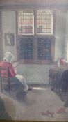 A framed and glazed coloured print of Pieter Janssens Elinga's oil on canvas titled 'Woman Reading'.