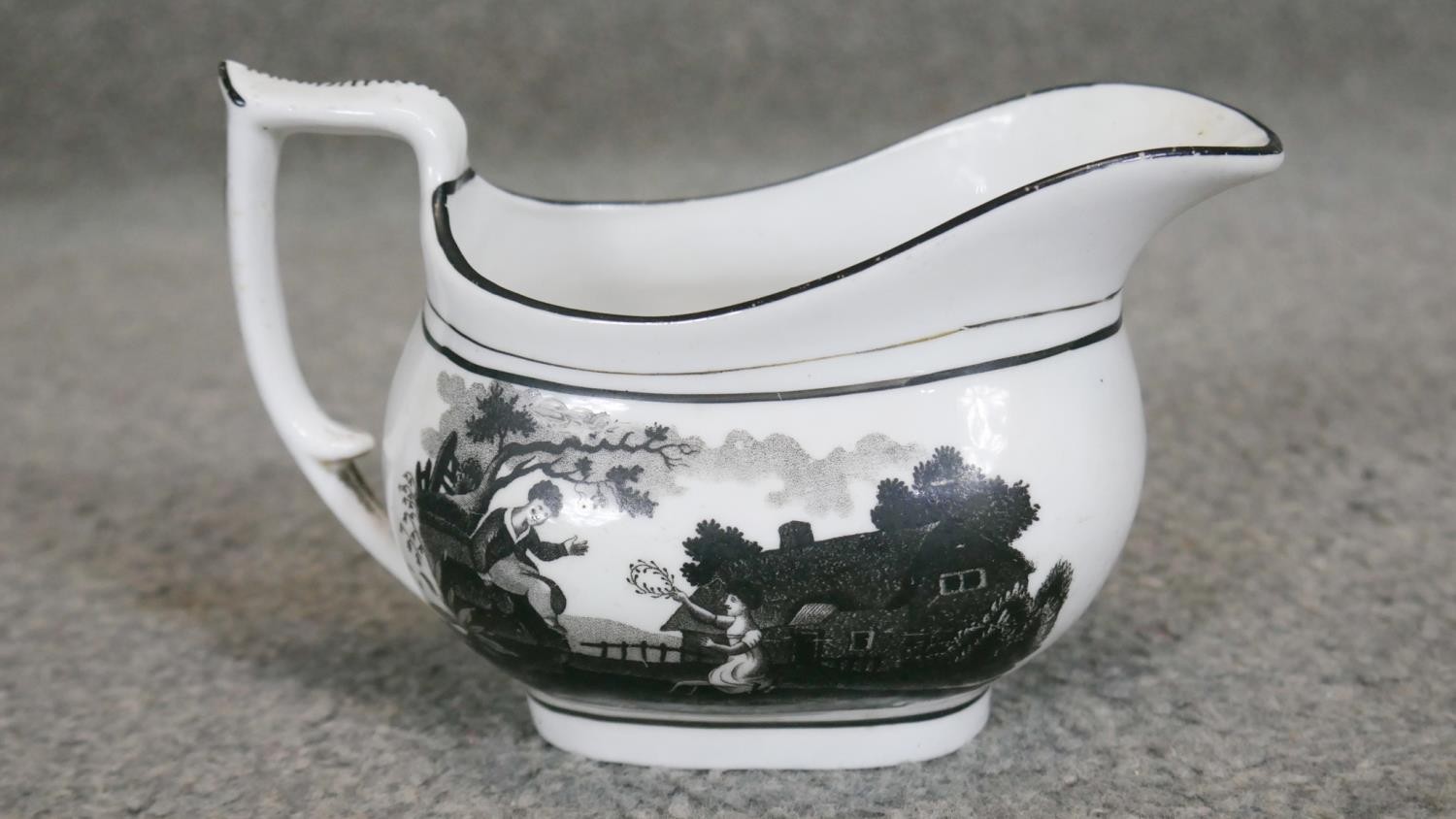 A Victorian black and white transfer printed and hand painted ten person part porcelain tea set (one - Image 6 of 6