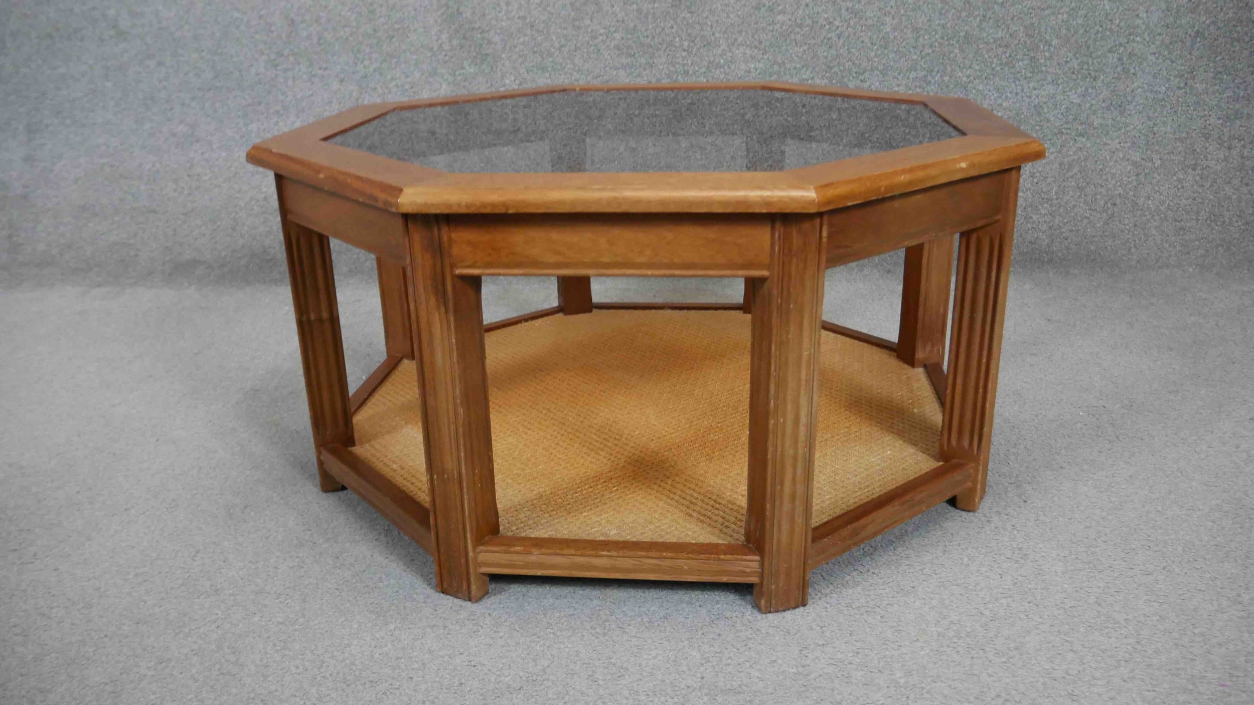 Two glass topped coffee tables with woven cane under tiers. H.50 W.65 D.53cm - Image 6 of 8