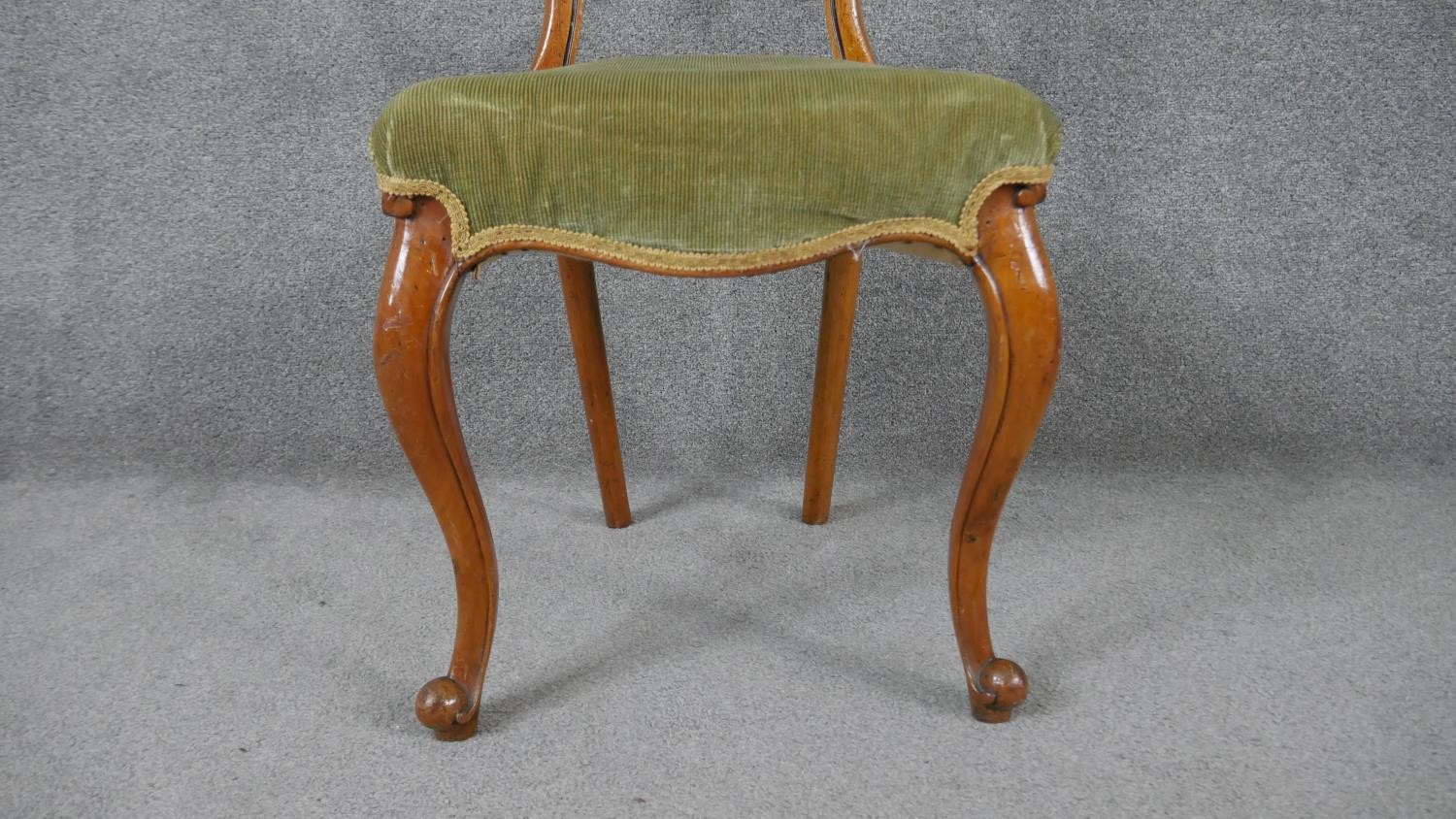 A Victorian walnut framed and ebonised dining chair with carved back rail on cabriole supports. - Image 5 of 5
