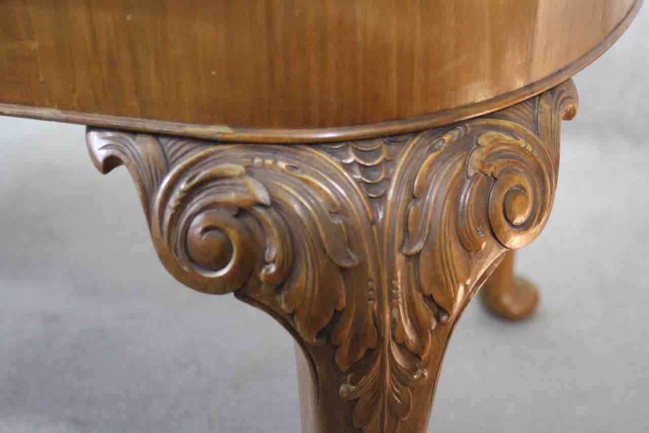 A mid century burr walnut Epstein dining table with plate glass top on carved cabriole supports. H. - Image 2 of 6