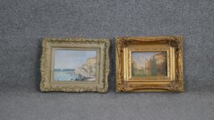 A gilt framed oil on board of a Venetian canal scene, signed J. Smith along with a gilt framed and