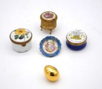 A collection of trinket boxes and other items. Including two enamel boxes, one Limoges and one by