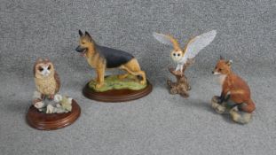 Four hand painted resin figures of various animals, makers stamps to the bases. Including a German