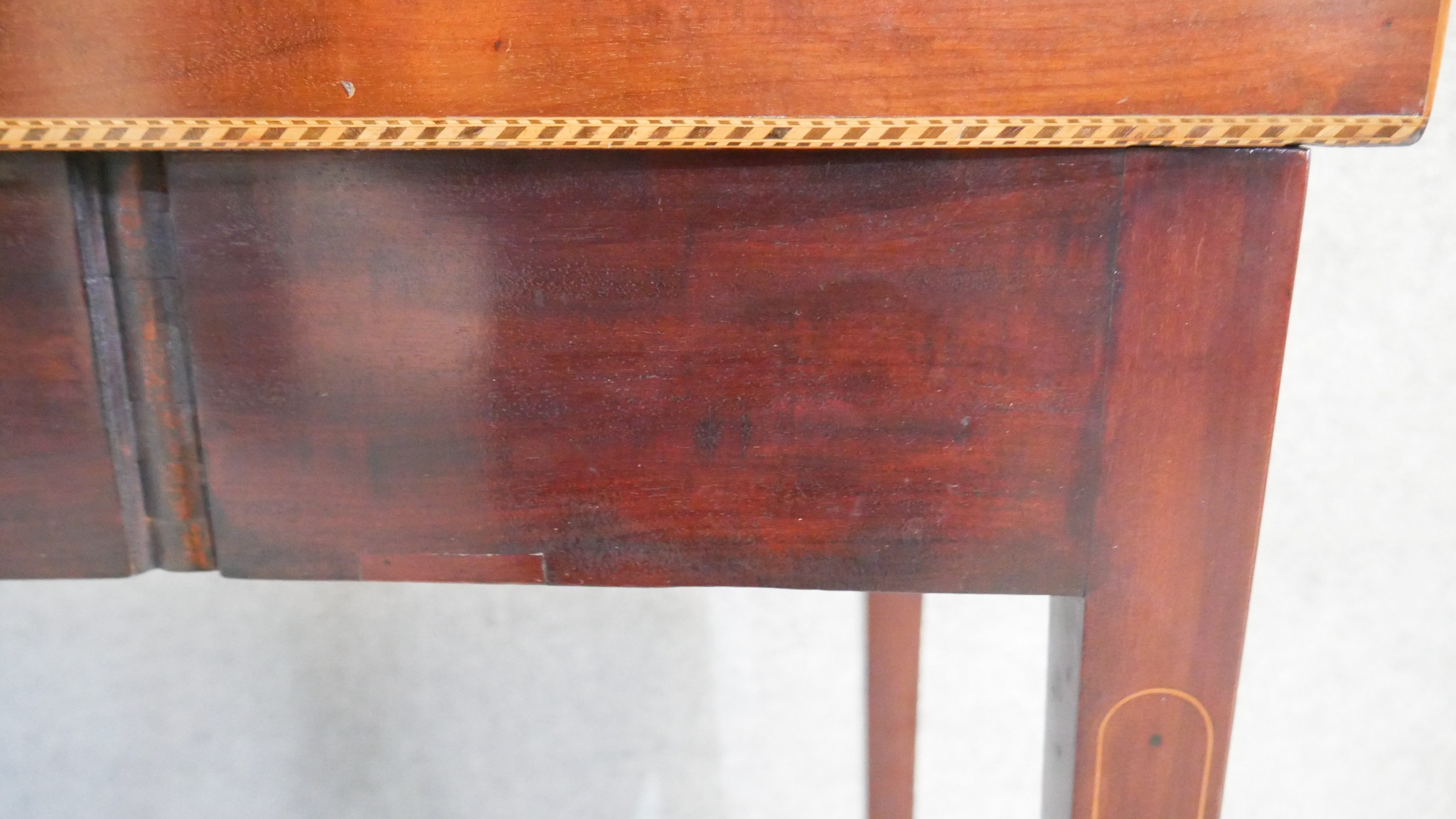 A 19th century mahogany and satinwood inlaid fold out writing desk with fitted interior on base with - Image 8 of 8