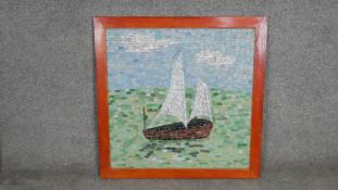 Two glass mosaic pictures comprised of small coloured glass tiles. One of a Scarlet Macaw and one of