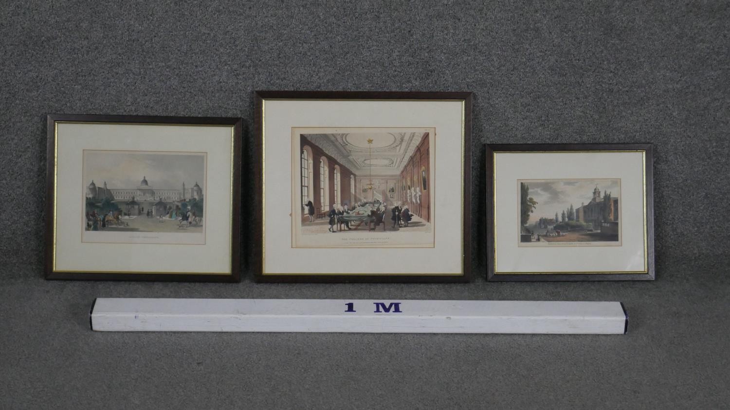 Three framed and glazed 19th century hand coloured engravings. One of London University, College - Image 8 of 8