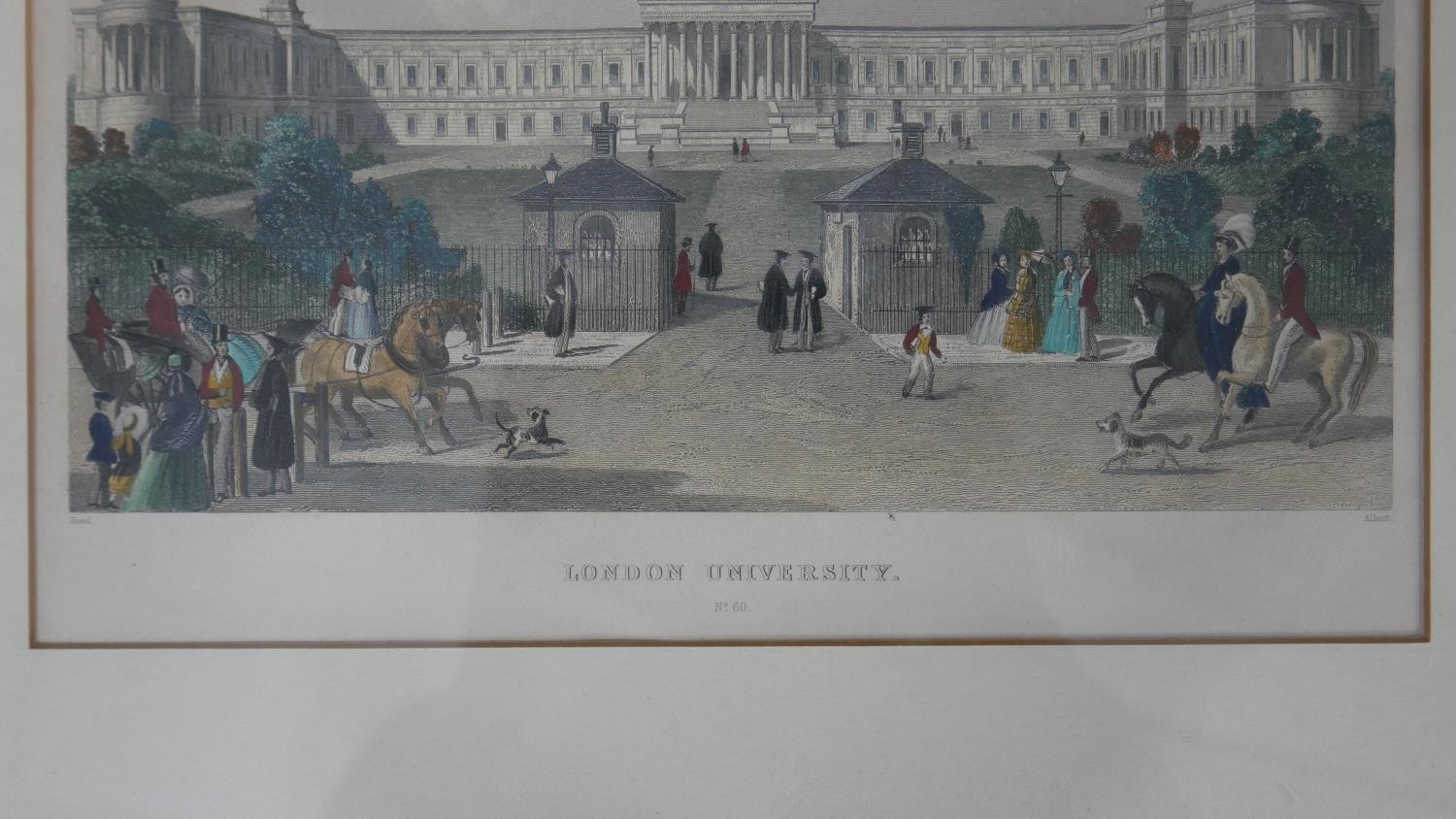 Three framed and glazed 19th century hand coloured engravings. One of London University, College - Image 4 of 8