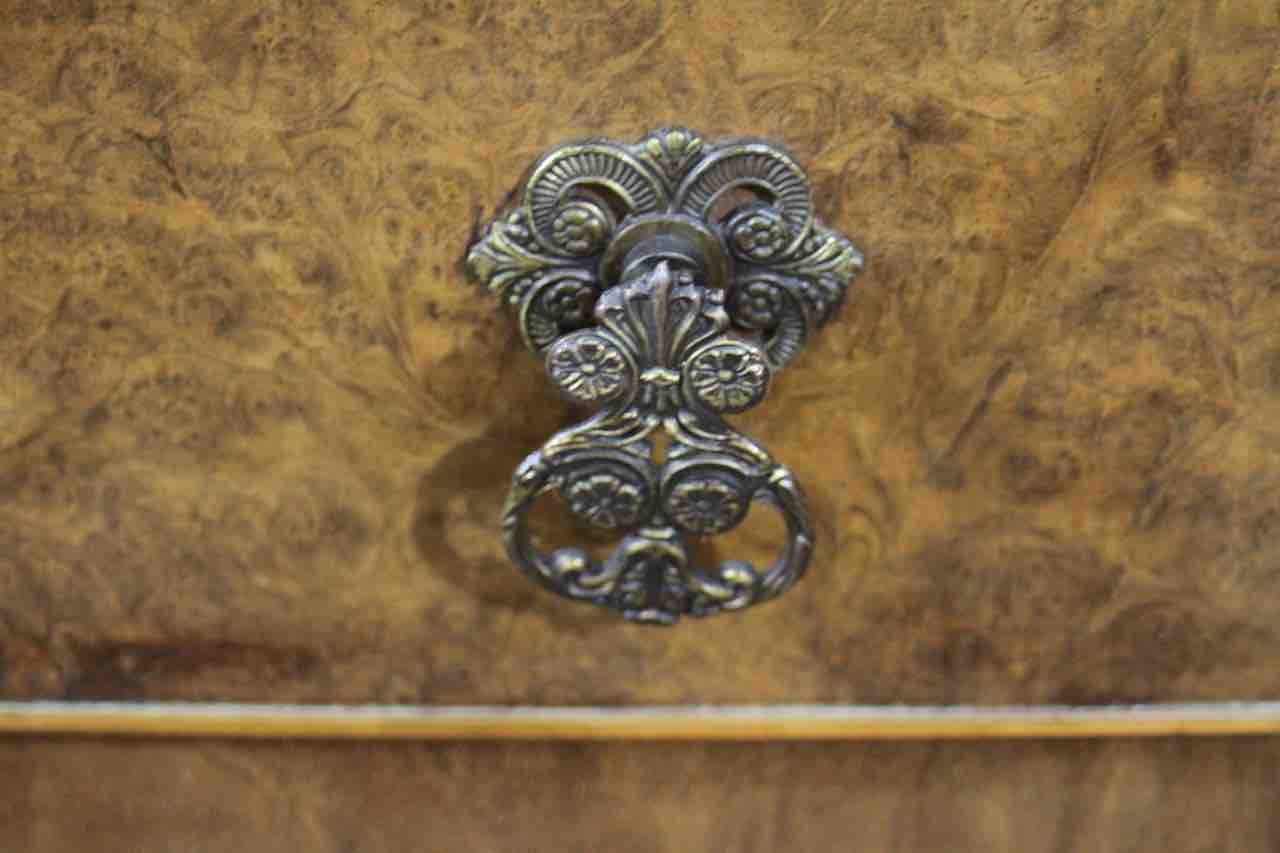 A mid century burr walnut Epstein sideboard with central drawers flanked by cupboards on carved - Image 5 of 8