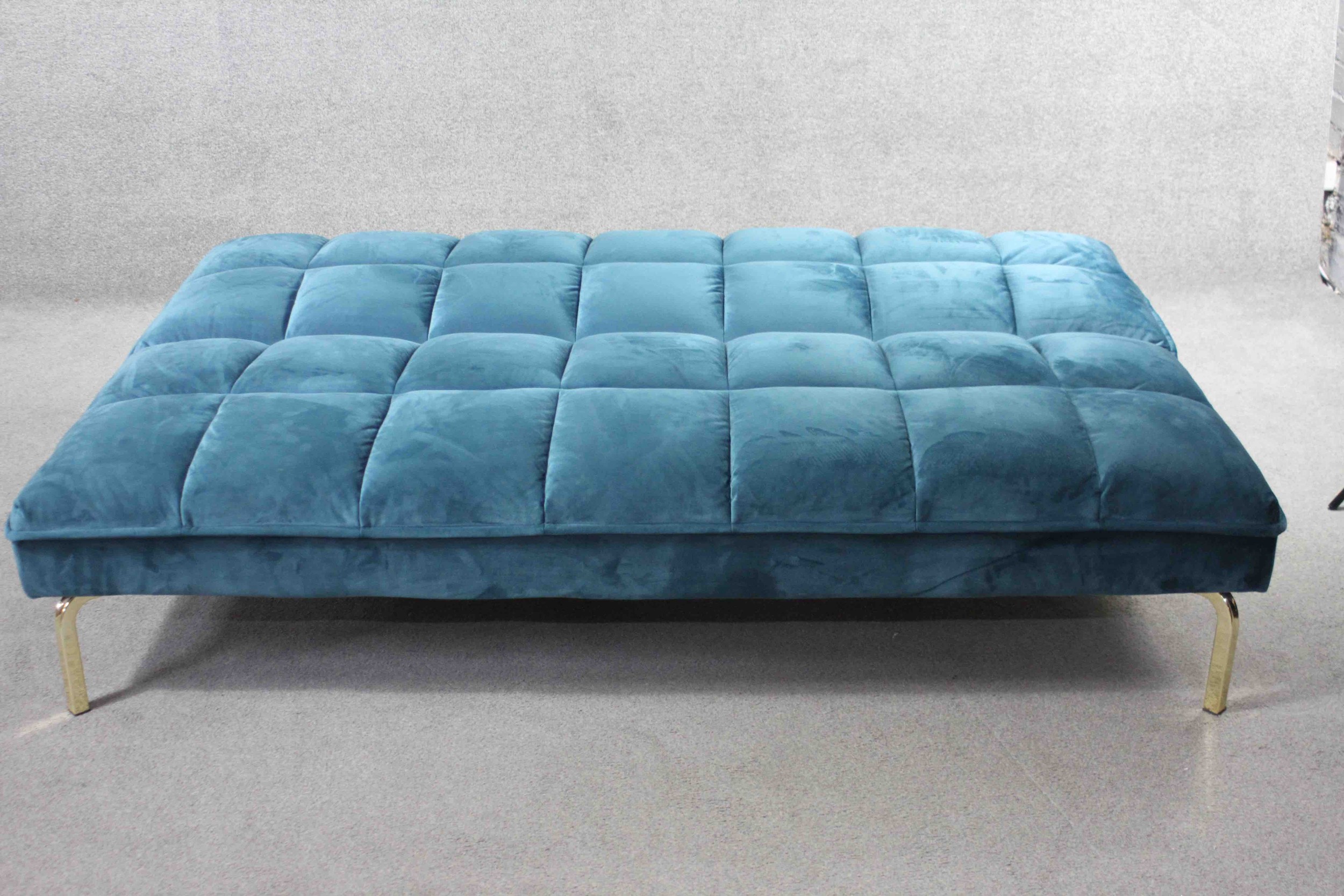 A contemporary futon style sofa bed in velour upholstery on chrome supports. H.80 W.166 D.45 cm. - Image 7 of 7