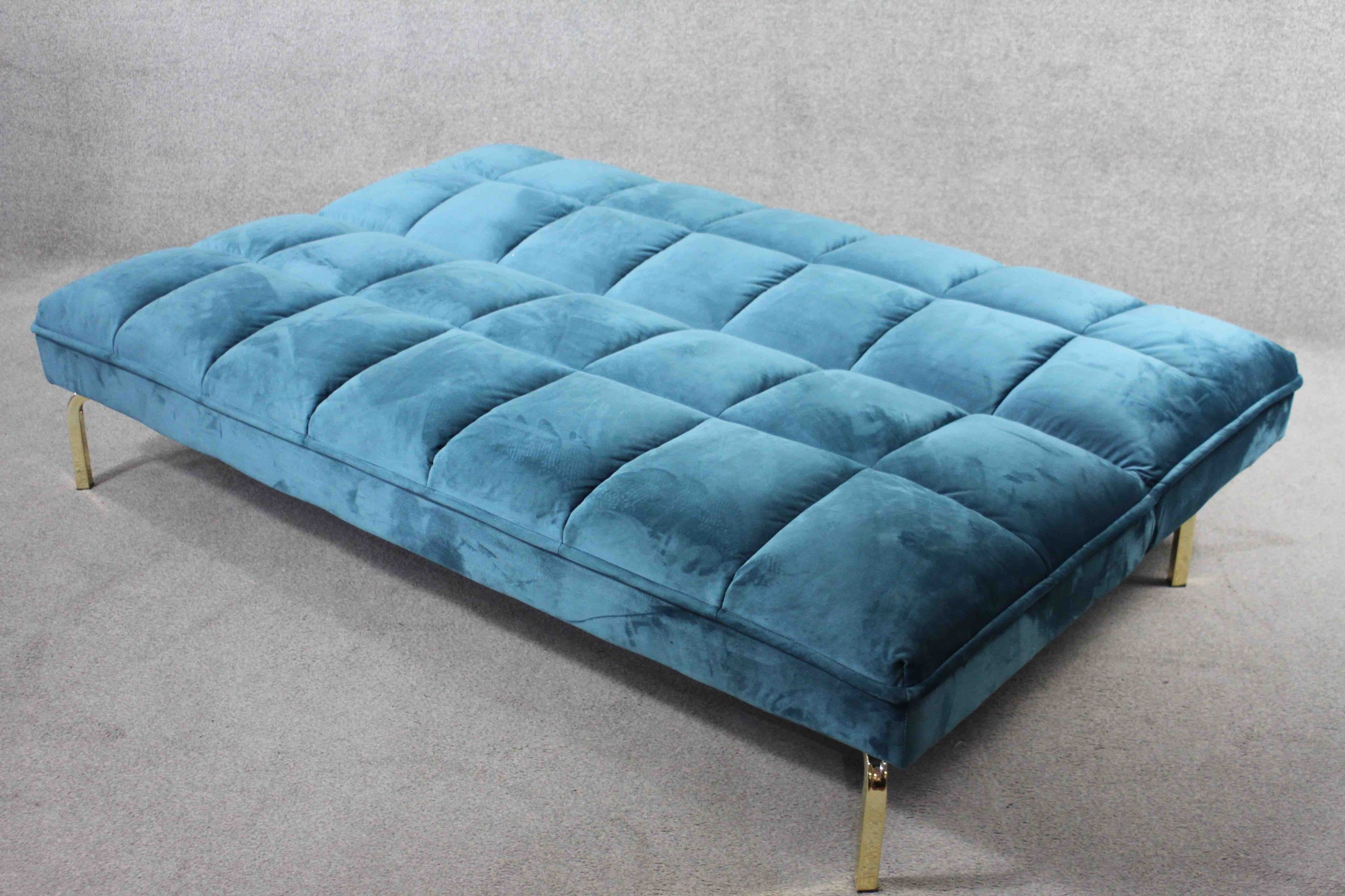 A contemporary futon style sofa bed in velour upholstery on chrome supports. H.80 W.166 D.45 cm. - Image 5 of 7