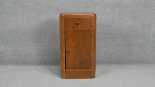 A mid century Art Deco style walnut pedestal pot cupboard. H.73 W.40 D.36cm