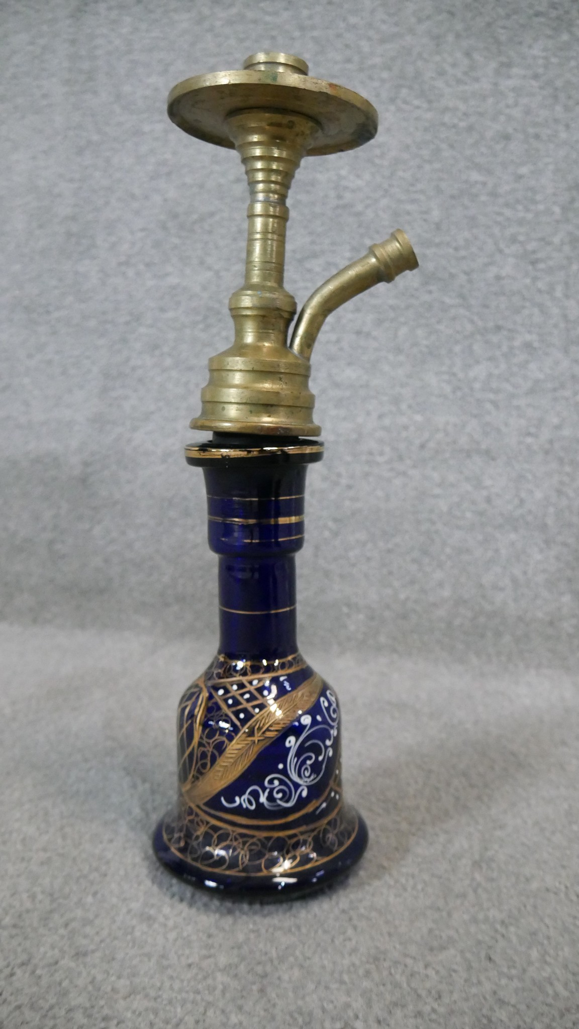 A collection of glassware. Including two hand painted hookah bases and a cut crystal vase. H. 39 ( - Image 4 of 6