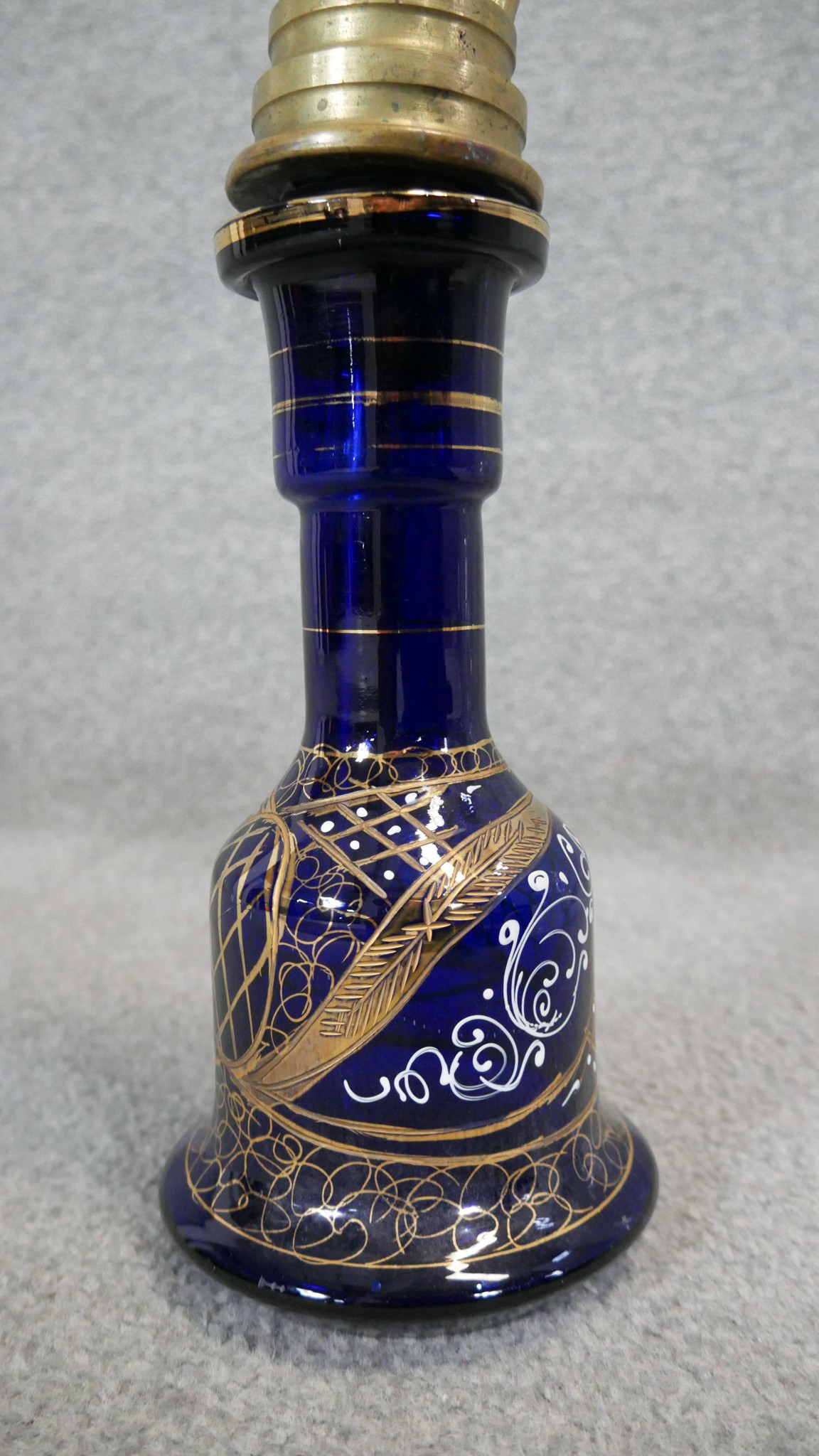 A collection of glassware. Including two hand painted hookah bases and a cut crystal vase. H. 39 ( - Image 5 of 6