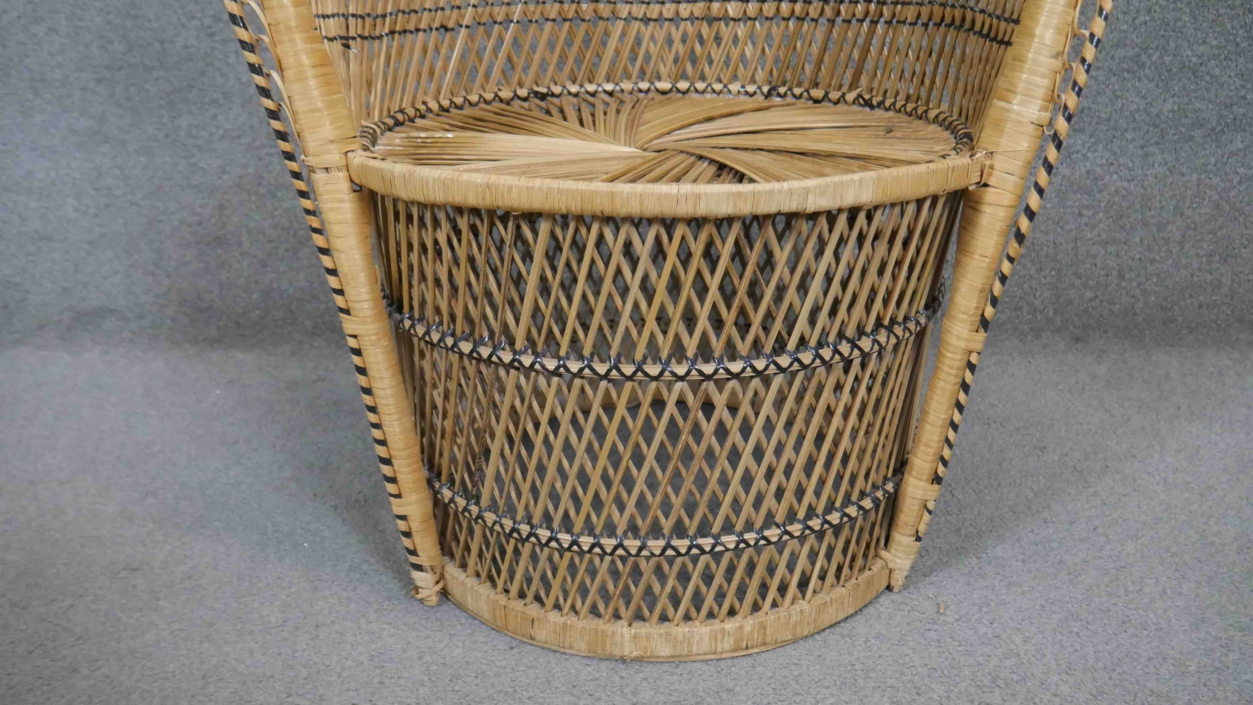 Two wicker conservatory chairs along with a vintage loom armchair. - Image 8 of 11