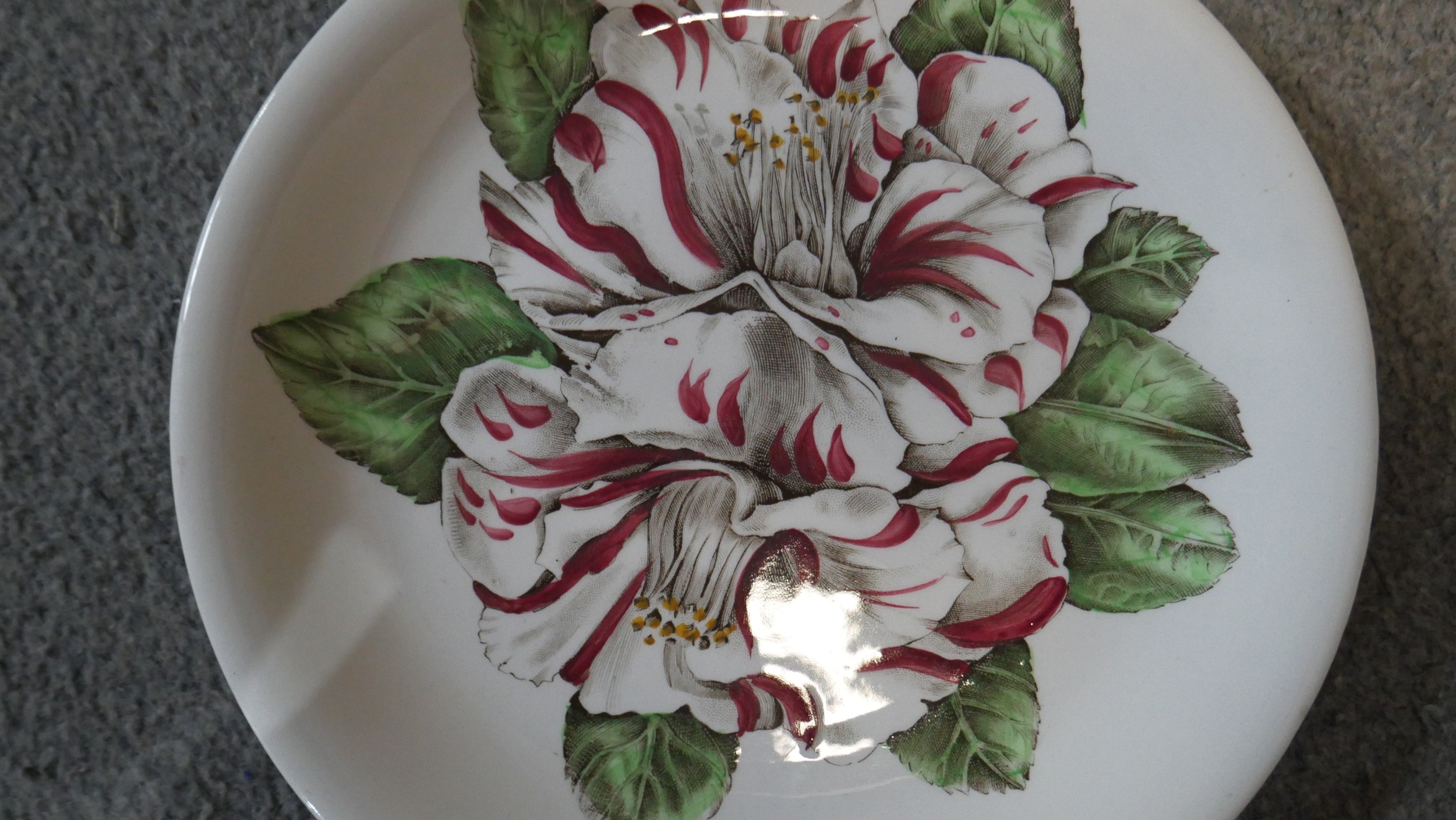 A set of eight hand painted Camelia engraving plates by Johnson Brothers. Makers mark to the back. - Image 3 of 4