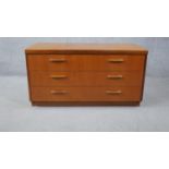 A mid century vintage three drawer chest on plinth base. H.55 W.100 D.46cm