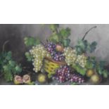 A gilt framed oil on canvas still life of grapes in a basket sized Lazaro. H.78 W.94cm