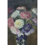 A 20th century gilt framed oil on board, still life of a vase of chrysanthemums. Signed S. Beck,