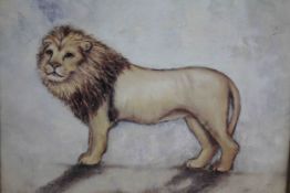 Alexandra Churchill- A gilt spotted design framed oil on canvas of a lion. Signed A. Churchill. H.49