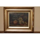 After George Claire - A gilt framed 19th century oil on canvas, still life of fruit. Unsigned. H.